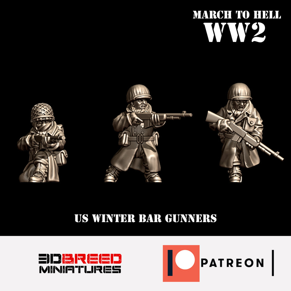 Winter USA BAR Gunners - 28mm Wargaming Tabletop Miniatures  | 3DBreedMiniatures March to Hell WW2