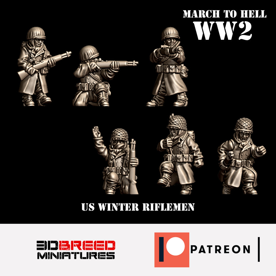 Winter USA Riflemen - 28mm Wargaming Tabletop Miniatures  | 3DBreedMiniatures March to Hell WW2 (Copy)