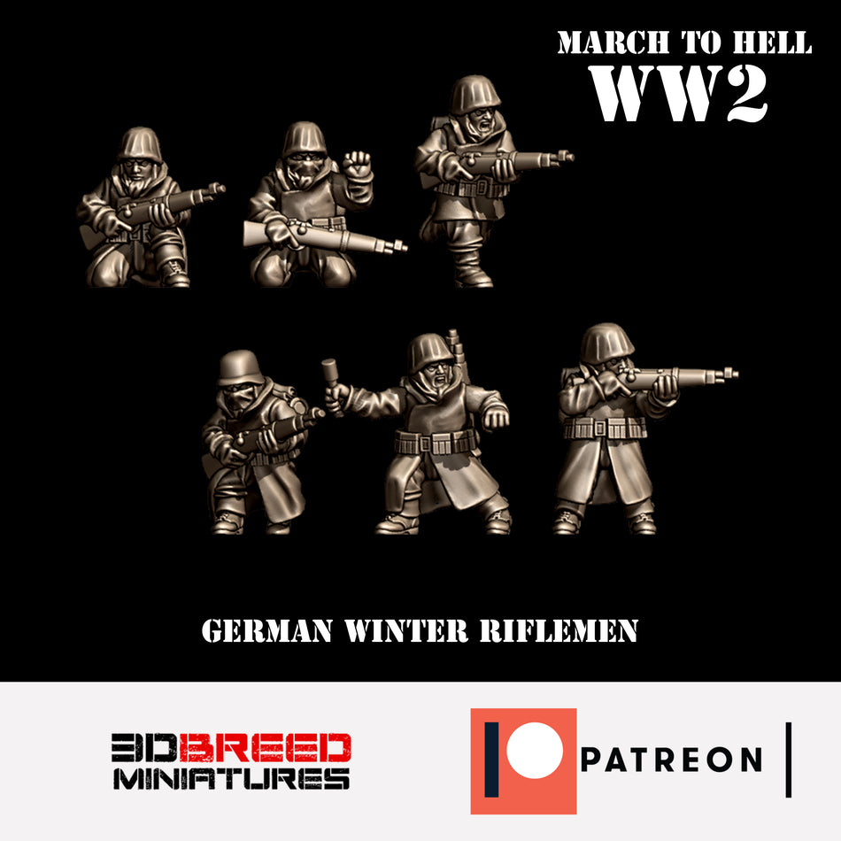 Winter German Riflemen 01 - 28mm Wargaming Tabletop Miniatures  | 3DBreedMiniatures March to Hell WW2