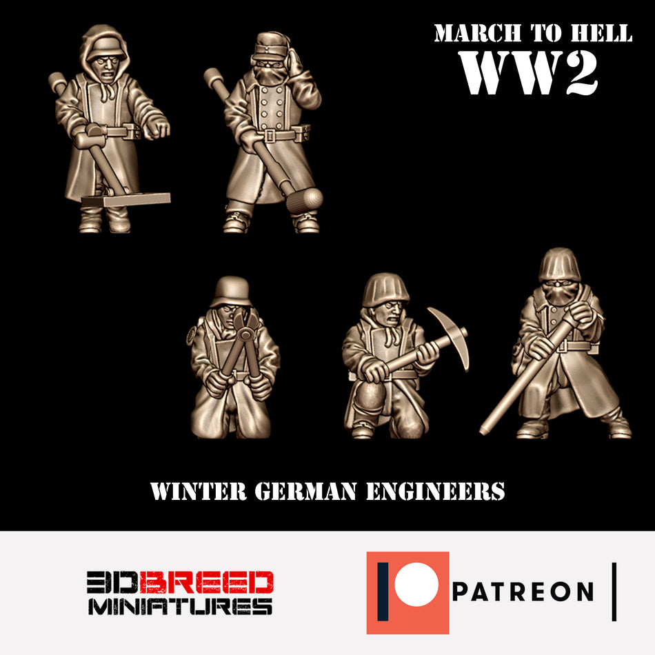 Winter German Engineers - 28mm Wargaming Tabletop Miniatures  | 3DBreedMiniatures March to Hell WW2