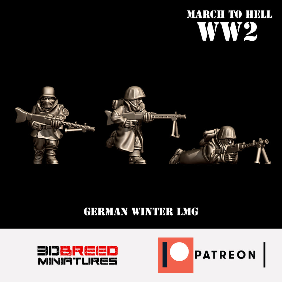 Winter German LMG Team - 28mm Wargaming Tabletop Miniatures  | 3DBreedMiniatures March to Hell WW2