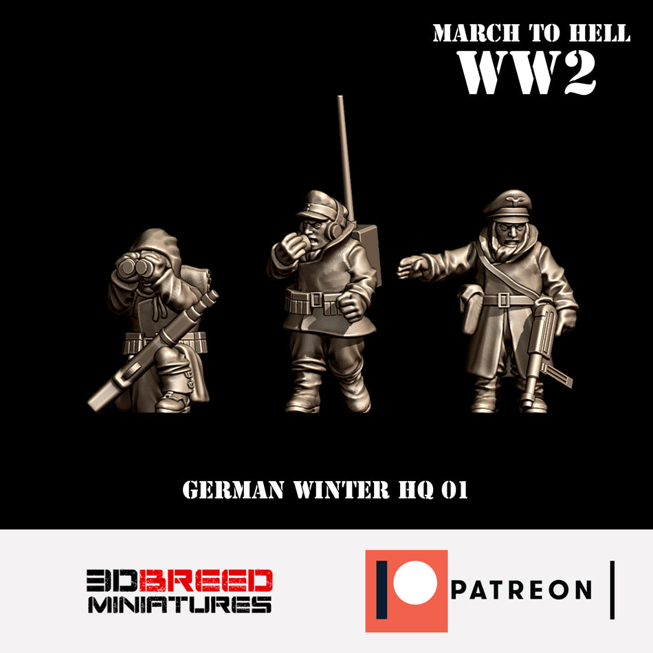Winter German HQ 01 - 28mm Wargaming Tabletop Miniatures  | 3DBreedMiniatures March to Hell WW2
