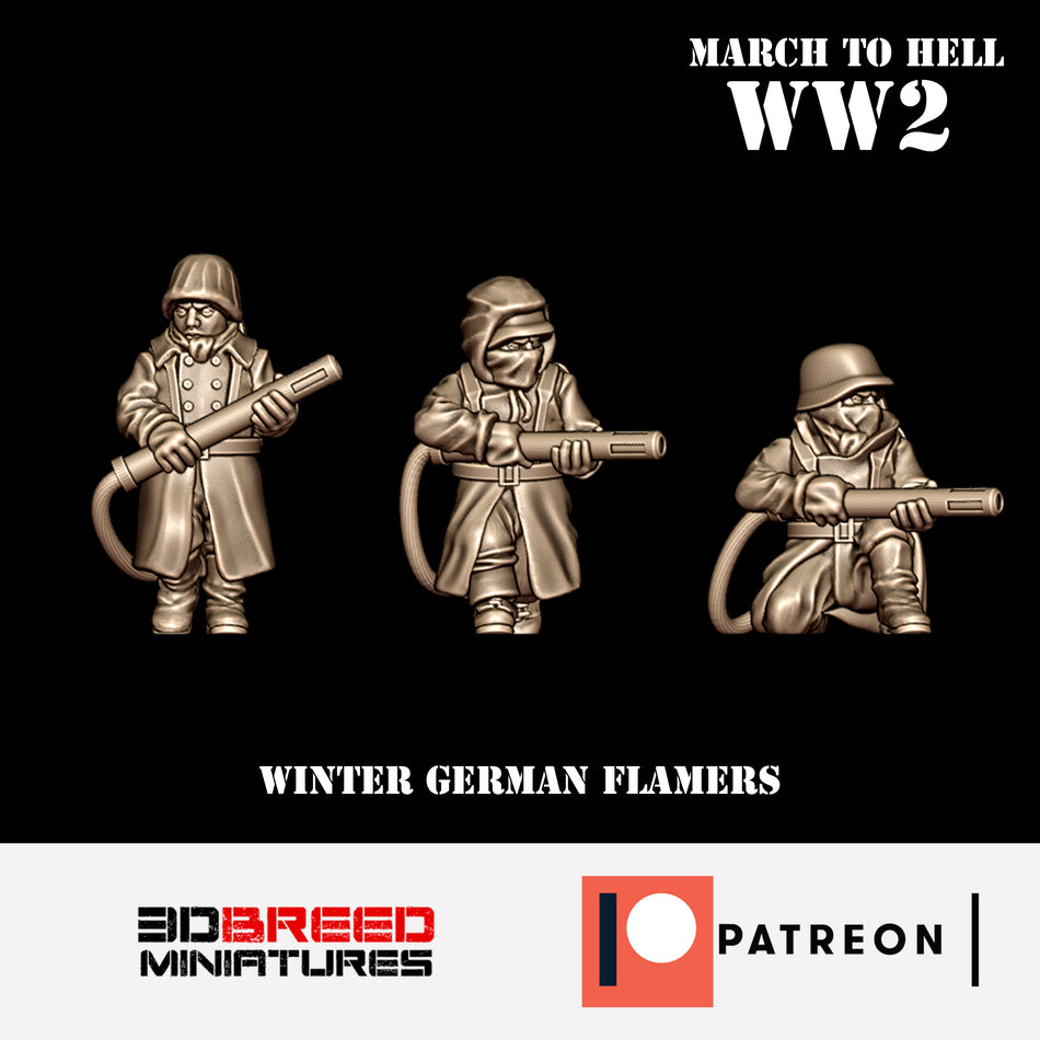 Winter German Flamers - 28mm Wargaming Tabletop Miniatures  | 3DBreedMiniatures March to Hell WW2