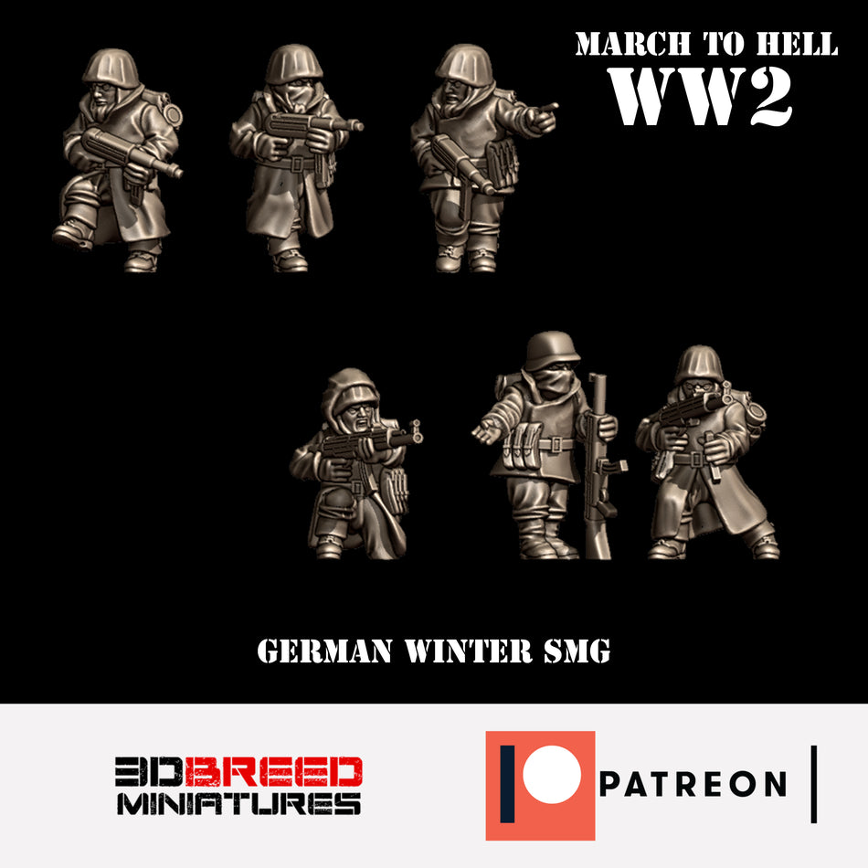 Winter German SMG Team - 28mm Wargaming Tabletop Miniatures  | 3DBreedMiniatures March to Hell WW2
