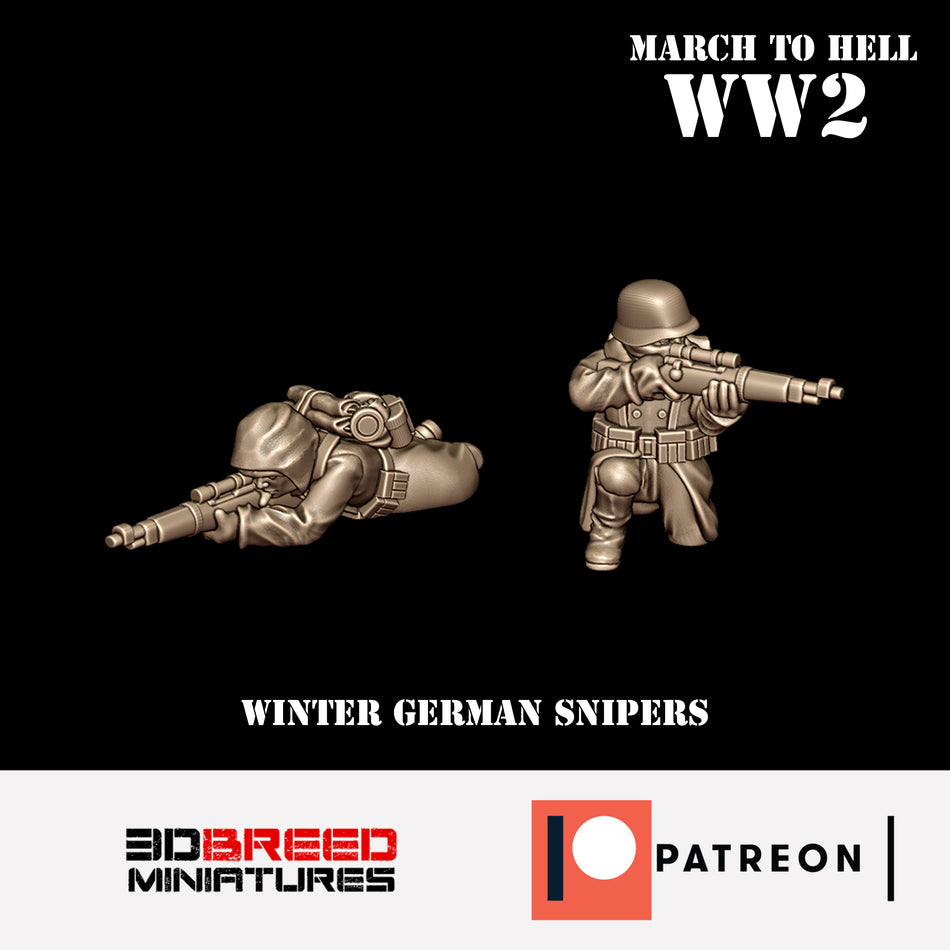 Winter German Snipers - 28mm Wargaming Tabletop Miniatures  | 3DBreedMiniatures March to Hell WW2