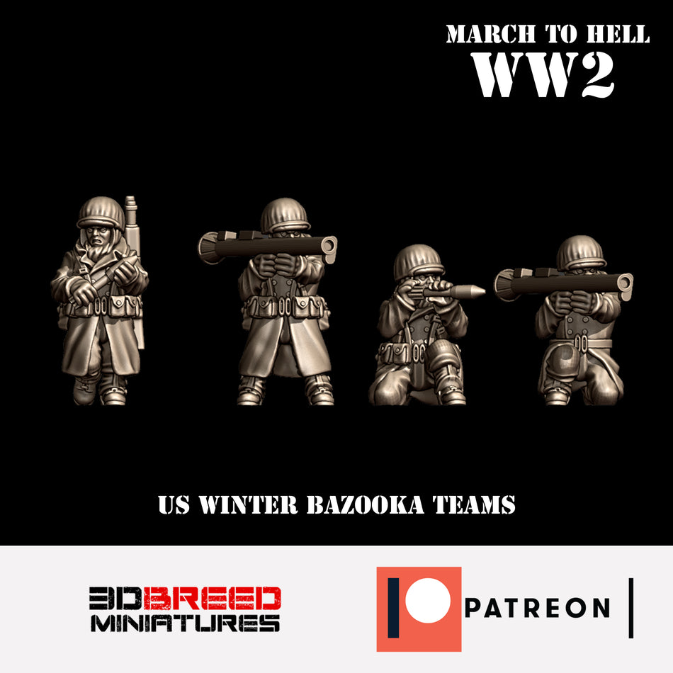 Winter USA Bazooka Team - 28mm Wargaming Tabletop Miniatures  | 3DBreedMiniatures March to Hell WW2