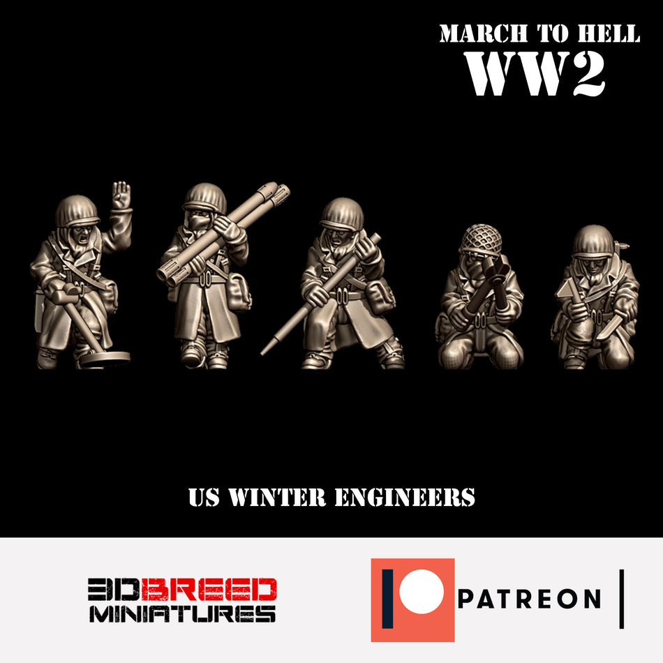 Winter USA Engineers - 28mm Wargaming Tabletop Miniatures  | 3DBreedMiniatures March to Hell WW2