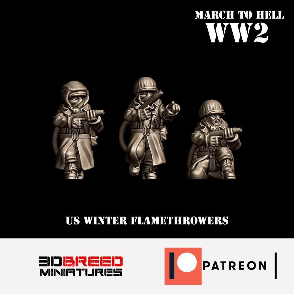 Winter USA Flamethrowers - 28mm Wargaming Tabletop Miniatures  | 3DBreedMiniatures March to Hell WW2