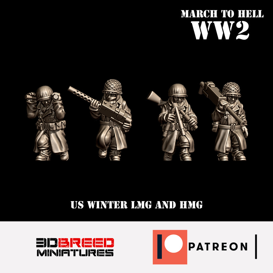 Winter USA MG Teams - 28mm Wargaming Tabletop Miniatures  | 3DBreedMiniatures March to Hell WW2
