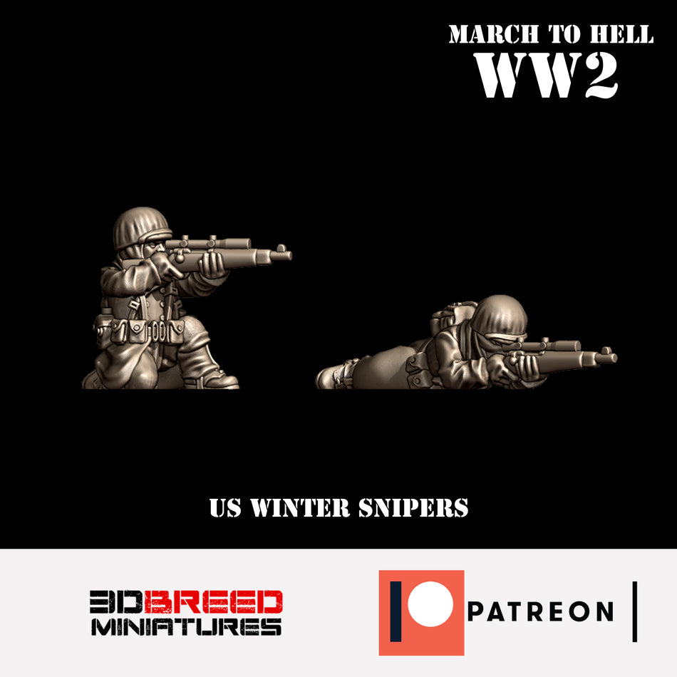 Winter USA Snipers - 28mm Wargaming Tabletop Miniatures  | 3DBreedMiniatures March to Hell WW2