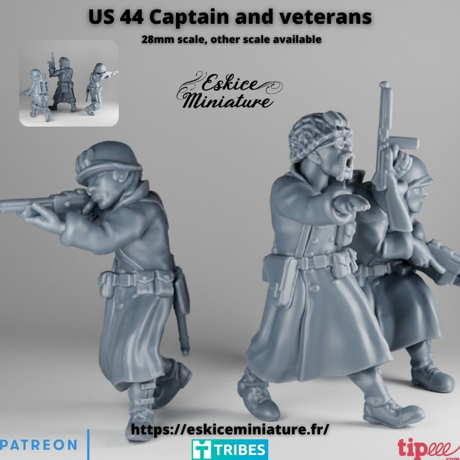 US 1944 Captain & Veterans - 28mm Wargaming Tabletop Miniatures  | Eskice Miniatures