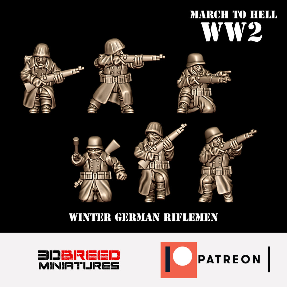Winter German Riflemen - 28mm Wargaming Tabletop Miniatures  | 3DBreedMiniatures March to Hell WW2