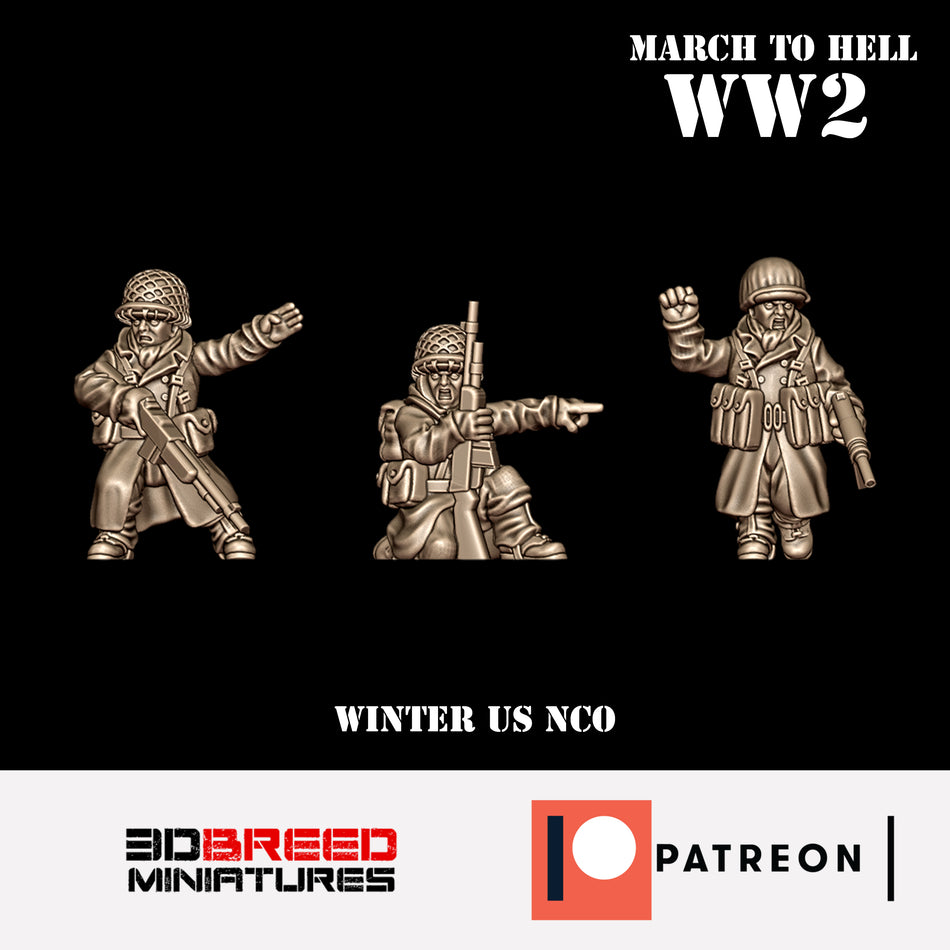 Winter USA NCO - 28mm Wargaming Tabletop Miniatures  | 3DBreedMiniatures March to Hell WW2