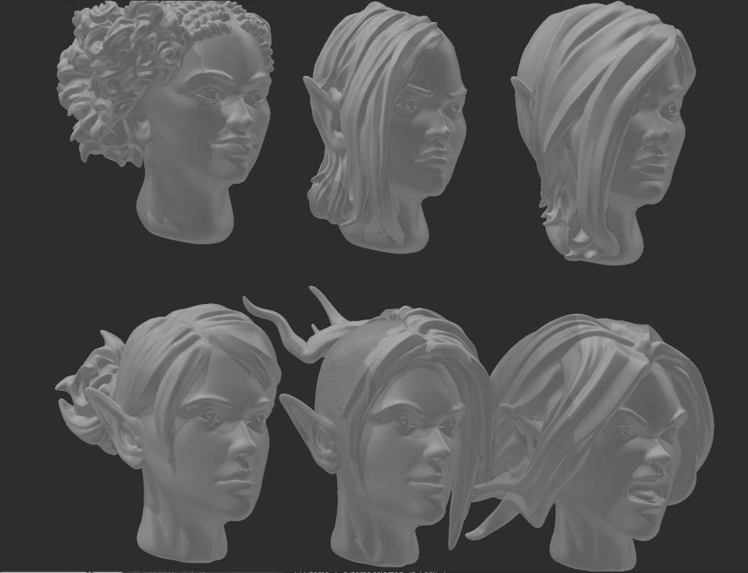 Elf Head Rotation Alt Female Heads - Elf Set A – Trisagion Models