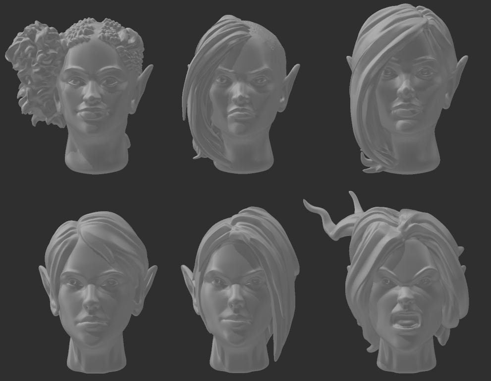 Elf Head Rotation Alt Female Heads - Elf Set A – Trisagion Models