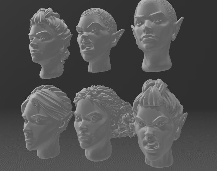 Elf Head Rotation Alt Female Heads - Elf Set B – Trisagion Models